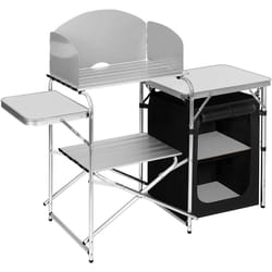 Cuisine de Camping en mdf et Aluminium, Table de Pique-Nique Pliable avec Armoire de Rangement, Blanc+noir - Woltu