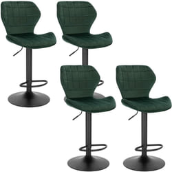 Lot de 4 Tabouret de Bar en Velours, Réglables en Hauteur, Pivotant à 360°avec Dossier Repose-Pieds, Vert Foncé, siège 48x38cm - Woltu