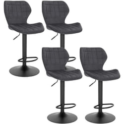 Lot de 4 Tabouret de Bar en Velours, Réglables en Hauteur, Pivotant à 360°avec Dossier Repose-Pieds, Gris Foncé, siège 48x38cm - Woltu
