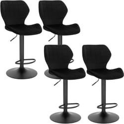Lot de 4 Tabouret de Bar en Velours, Réglables en Hauteur, Pivotant à 360°avec Dossier Repose-Pieds, Noir, siège 48x38cm - Woltu