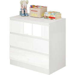 Commode à 3 Tiroirs, Meuble Rangement, Armoire Chambre, en Panneaux de Particules, 80x48x78cm Blanc Brillant - Woltu
