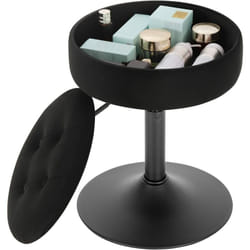 Tabouret de Bar Bas en Velours avec Espace de Rangement, Chaise de Bar Ronde, Réglable 49, 5-65cm, Noir BH329sz-1 - Woltu