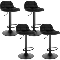 4 x Tabouret de Bar en Velours, Tabouret de Comptoir Hauteur Réglable 62-83cm, Pivotant à 360°, Noir - Woltu