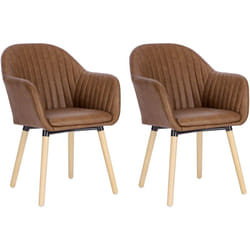 2 x Chaise de Salle à Manger en Similicuir Surface, Pieds en Bois Massif, Chaise de Salon, Marron BH336br-2 - Woltu