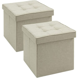2 x Tabouret Cube de Rangement Repose Pieds Pliant, Couvercle Amovible siège en Lin, 37, 5x37, 5x38cm, Beige - Woltu