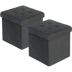 Tabouret Pouf de Rangement en Velours Lot de 2 , Coffre Repose-Pied Pliable 37, 5x37, 5x38cm, Gris - Woltu