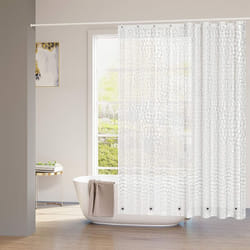 Woltu - Rideau de Douche avec Aimant en Bas, Imperméable Anti-moisissure avec Motif 3D et crochets, 240x200cm Semi-Transparent