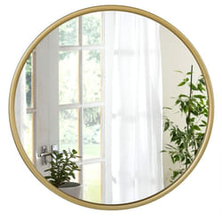 Woltu - Miroir Rond Mural 40x40cm, Cadre en Métal Doré, Miroir Décoratif pour Salle de Bain, Chambre, Salon, Couloir,