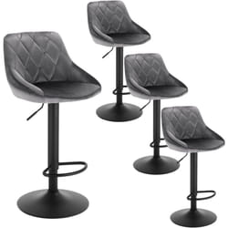Lot de 4 Tabourets de bar Woltu siège bien rembourré en velours, Hauteur réglable pieds en métal, Gris foncé