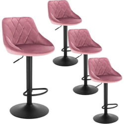 Lot de 4 Tabourets de bar Woltu siège bien rembourré en velours, Hauteur réglable pieds en métal, Rose