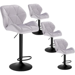 Lot de 4 Tabouret de Bar réglable en Hauteur Woltu Chaise Haute pour Bar avec Dossier siège rembouré en Velours Pied en métal, Gris Clair