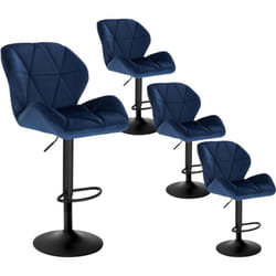 Lot de 4 Tabouret de Bar réglable en Hauteur Woltu Chaise Haute pour Bar avec Dossier siège rembouré en Velours Pied en métal, Bleu