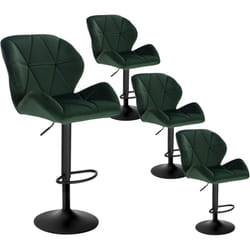 Lot de 4 Tabouret de Bar réglable en Hauteur Woltu Chaise Haute pour Bar avec Dossier siège rembouré en Velours Pied en métal, Vert Foncé