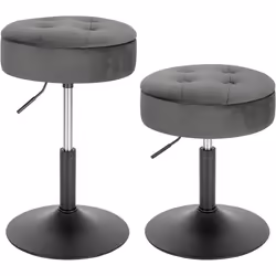 WOLTU 2x Tabouret de Bar Bas en Velours avec Espace de Rangement Chaise de Bar Ronde Réglable 495-65cm Gris foncé BH329dgr-2