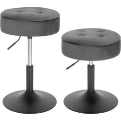 WOLTU 2x Tabouret de Bar Bas en Velours avec Espace de Rangement Chaise de Bar Ronde Réglable 495-65cm Gris foncé BH329dgr-2