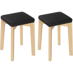 2x Tabouret en Bois Massif, Chaise de Cuisine, Siège Rembourré d'Éponge et pu, 32, 5x32, 5x47cm, Noir BH345sz-2 - Woltu