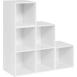 Bibliothèque à 6 Compartiments Woltu Bibliothèque Étagère de Rangement Meuble de Rangement Étagère Escalier, en Bois d'ingénierie, Blanc,90x30x90cm