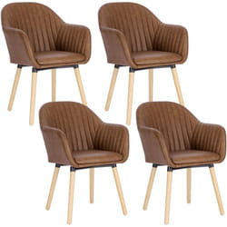4 x Chaise de Salle à Manger en Similicuir Surface, Pieds en Bois Massif, Chaise de Salon, Marron BH336br-4 - Woltu