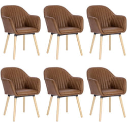 6 x Chaise de Salle à Manger en Similicuir Surface, Pieds en Bois Massif, Chaise de Salon, Marron BH336br-6 - Woltu