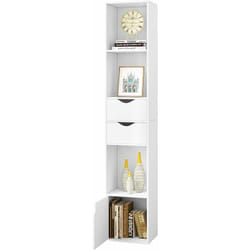 Bibliothèque Étagère Woltu Colonne avec 3 Compartiments Ouverts, 2 Tiroirs et 1 Casier, 30x24x158cm, Blanc