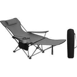 Woltu - Chaise de Camping, avec Appui-tête, Porte-gobelet, Poche de Rangement, Sac de Transport, Charge 150 kg, Gris