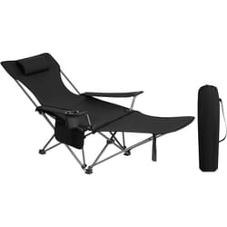 Woltu - Chaise de Camping avec Appui-tête, Porte-gobelet, Poche de Rangement, Sac de Transport, Charge 150 kg, Noir