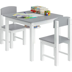 Ensemble de Table et Chaises pour Enfant, avec Plaque de Base de Bloc, Plateau Réversible, Blanc et Gris - Woltu