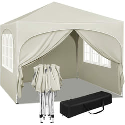 Tonnelle de Jardin 3x3m Woltu Pergola Pliante avec 4 Parois Latérales, Hauteur Réglable, Imperméable, Protection de uv, Beige