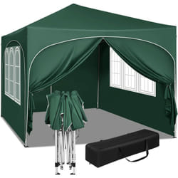 Tonnelle de Jardin 3x3m Woltu Pergola Pliante avec 4 Parois Latérales, Hauteur Réglable, Imperméable, Protection de uv, Vert