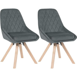 Lot de 2 Chaises Pivotantes de Salle à Manger WOLTU, Chaise de Cuisine en Velours, Pieds en Bois Massif, Gris Foncé