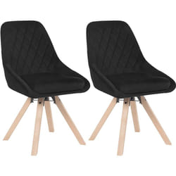 Woltu - Lot de 2 Chaises Pivotantes de Salle à Manger Chaise de Cuisine en Velours, Pieds en Bois Massif, Noir