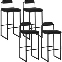 Lot de 4 Tabourets de Bar en Velours et Métal WOLTU, Chaise Haute Bar, Design Moderne, Hauteur du Siège 75cm, Noir