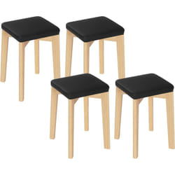 4x Tabouret en Bois Massif, Chaise de Cuisine, Siège Rembourré d'Éponge et pu, 32, 5x32, 5x47cm, Noir BH345sz-4 - Woltu