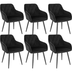 Lot de 6 Chaise Salle à Manger Woltu Chaise de Cuisine en Velours, Assis Rembourré et Pieds en Métal, Noir BH352sz-6
