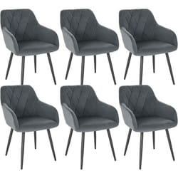 Lot de 6 Chaise Salle à Manger Woltu Chaise de Cuisine en Velours, Assis Rembourré et Pieds en Métal, Gris Foncé BH352dgr-6