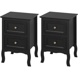 Woltu - Lot de 2 Table de Chevet avec 2 Tiroirs, Table de Nuit Design Rétro et Classique, mdf 40x30x60cm, Noir TS119sz-2