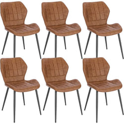 Lot de 6 Chaises Salle à Manger Woltu Chaise de Cuisine en Simili Cuir, Assise Rembourrée, Pieds en Métal, Brun