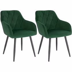 WOLTU 2x Chaise Salle à Manger Chaise de Cuisine en Velours Assis Rembourré et Pieds en Métal Vert Foncé BH352dgn-2