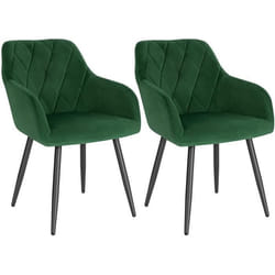 WOLTU 2x Chaise Salle à Manger Chaise de Cuisine en Velours Assis Rembourré et Pieds en Métal Vert Foncé BH352dgn-2