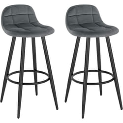 Lot de 2 Tabourets de Bar Modernes, Chaise de Cuisine Haute en Velours et Métal, Hauteur d'Assise 70cm, Gris Foncé - Woltu