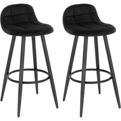 Lot de 2 Tabourets de Bar Modernes, Chaise de Cuisine Haute en Velours et Métal, Hauteur d'Assise 70cm, Noir - Woltu