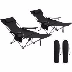 WOLTU 2x Chaise de Camping Pliante Fauteuil de Pêche avec Appui-tête Chaise de Plage avec sac de Transport Noir CPS8148sz-2
