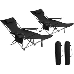 WOLTU 2x Chaise de Camping Pliante Fauteuil de Pêche avec Appui-tête Chaise de Plage avec sac de Transport Noir CPS8148sz-2