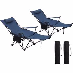 WOLTU 2x Chaise de Camping Pliante Fauteuil de Pêche avec Appui-tête Chaise de Plage avec sac de Transport Bleu CPS8148bl-2