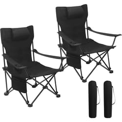 Woltu - Chaise de Camping Lot de 2, Fauteuil de Pêche Avec Appui-tête, Porte-gobelet, Poche de Rangement, Sac de Transport, Noir