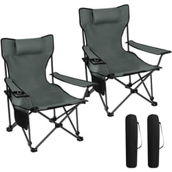 Woltu - Chaise de Camping Lot de 2, Fauteuil de Pêche Avec Appui-tête, Porte-gobelet, Poche de Rangement, Sac de Transport, Gris