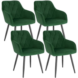 Lot de 4 Chaise Salle à Manger Woltu Chaise de Cuisine en Velours, Assis Rembourré et Pieds en Métal, Vert Foncé