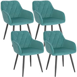 Lot de 4 Chaise Salle à Manger Woltu Chaise de Cuisine en Velours, Assis Rembourré et Pieds en Métal, Vert Turc