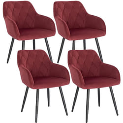 Lot de 4 Chaise Salle à Manger Woltu Chaise de Cuisine en Velours, Assis Rembourré et Pieds en Métal, Bordeaux