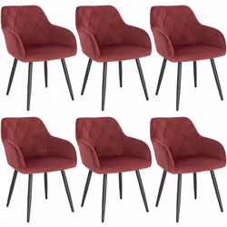 WOLTU 6x Chaise Salle à Manger Chaise de Cuisine en Velours Assis Rembourré et Pieds en Métal Bordeaux BH352bd-6